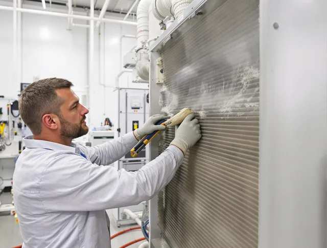 Northbridge Air Duct Cleaning technician performing precision commercial coil cleaning at a Northbridge business
