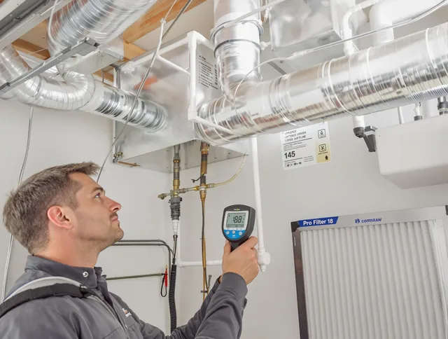 Northbridge Air Duct Cleaning expert conducting detailed filter system inspection using diagnostic tools in Northbridge
