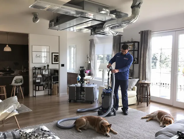 Northbridge Air Duct Cleaning technician performing detailed indoor duct cleaning for improved air quality in Northbridge