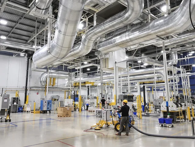 Northbridge Air Duct Cleaning team performing comprehensive industrial duct cleaning at a large facility in Northbridge